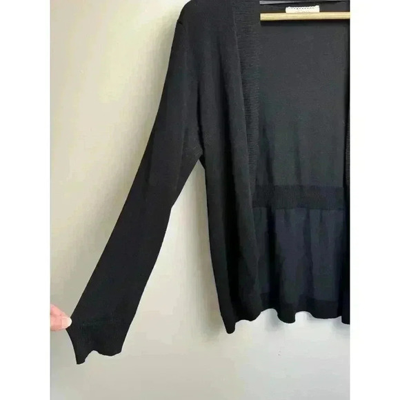 Pointelle Black Open Grandma Cardigan Sweater Buttonless Gathered at Back Size M - Picture 5 of 12